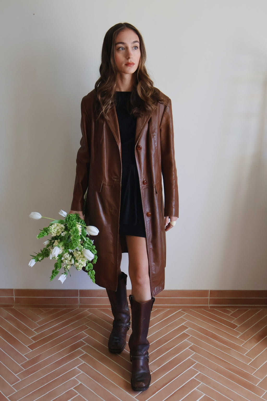 Vintage Brown Leather Trench