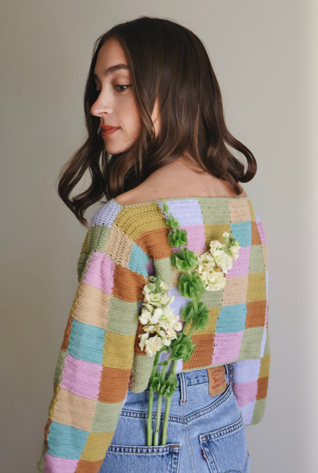 Checkered Cropped Knit in Earth Tones