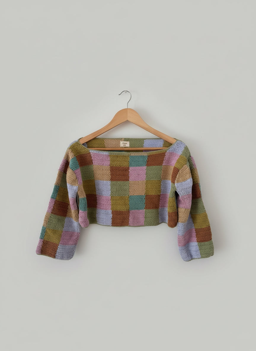 Checkered Cropped Knit in Earth Tones