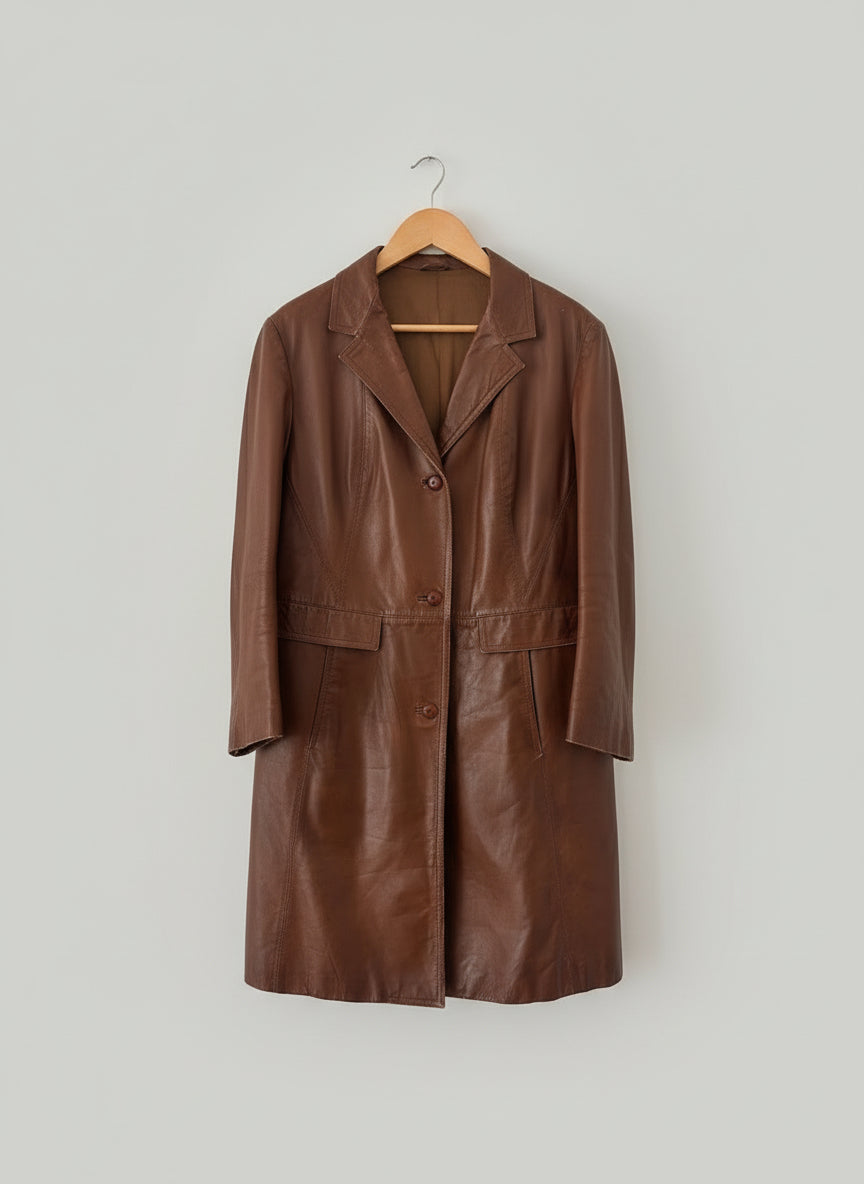 Vintage Brown Leather Trench