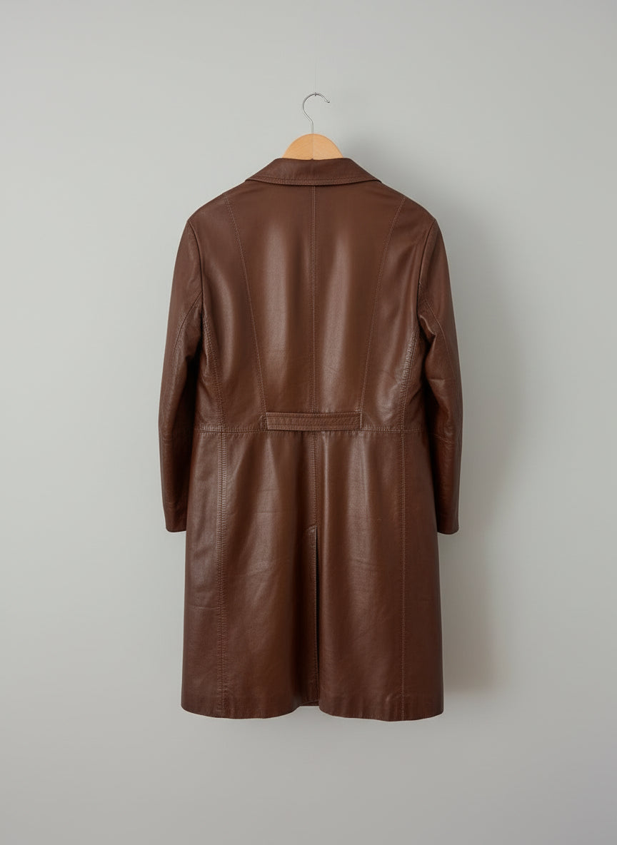 Vintage Brown Leather Trench
